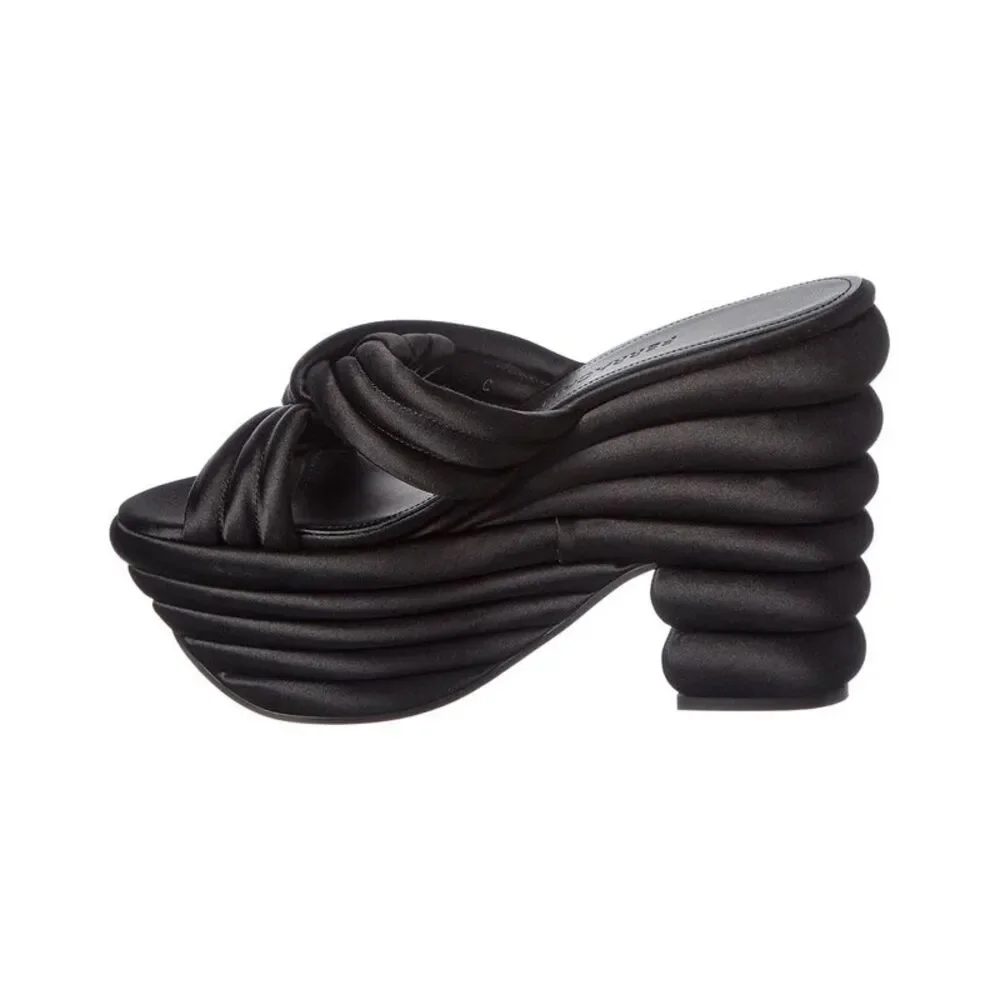 Ferragamo Woven Satin Sandal, Black